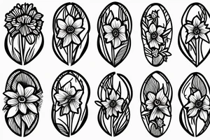 Daffodil, daisy and lily of the valley next to each other tattoo idea