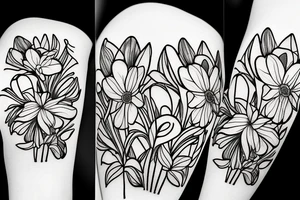 Daffodil, daisy and lily of the valley in a bouquet tattoo idea
