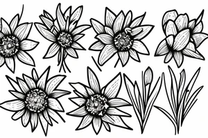 Daffodil, daisy and lily of the valley in a bouquet tattoo idea