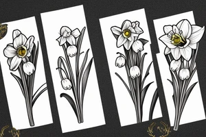 Daffodil, daisy and lily of the valley in a bouquet tattoo idea