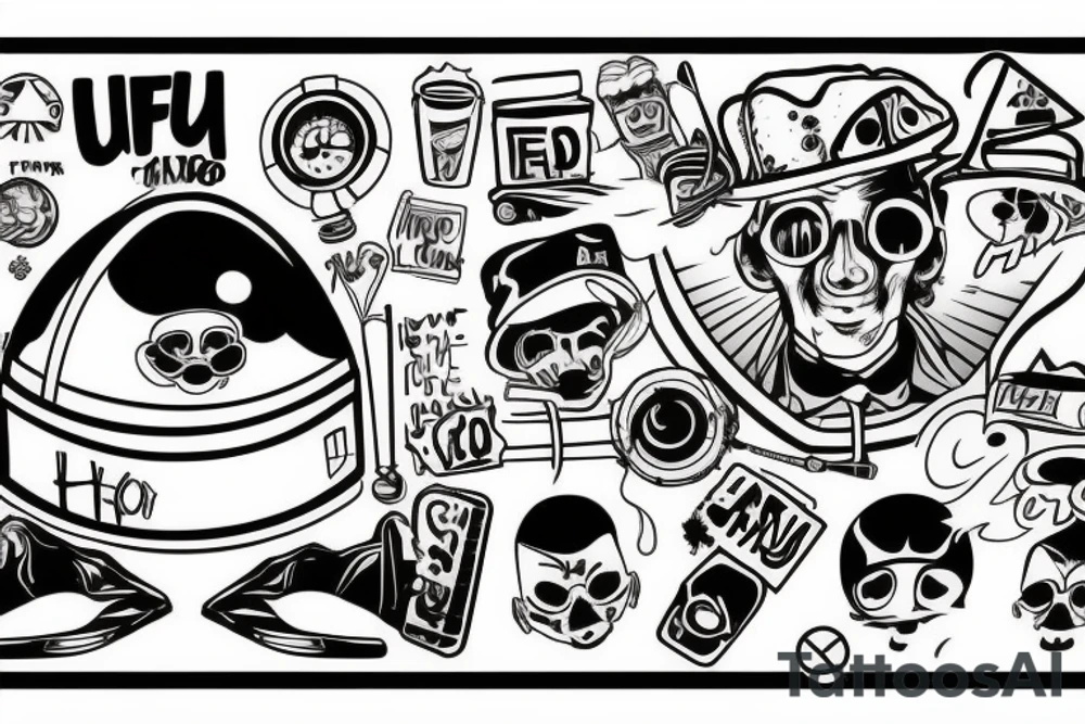 Ufo in hip hop cloth smoke a joint tattoo idea