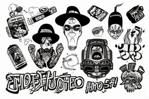 Ufo in hip hop cloth smoke a joint tattoo idea