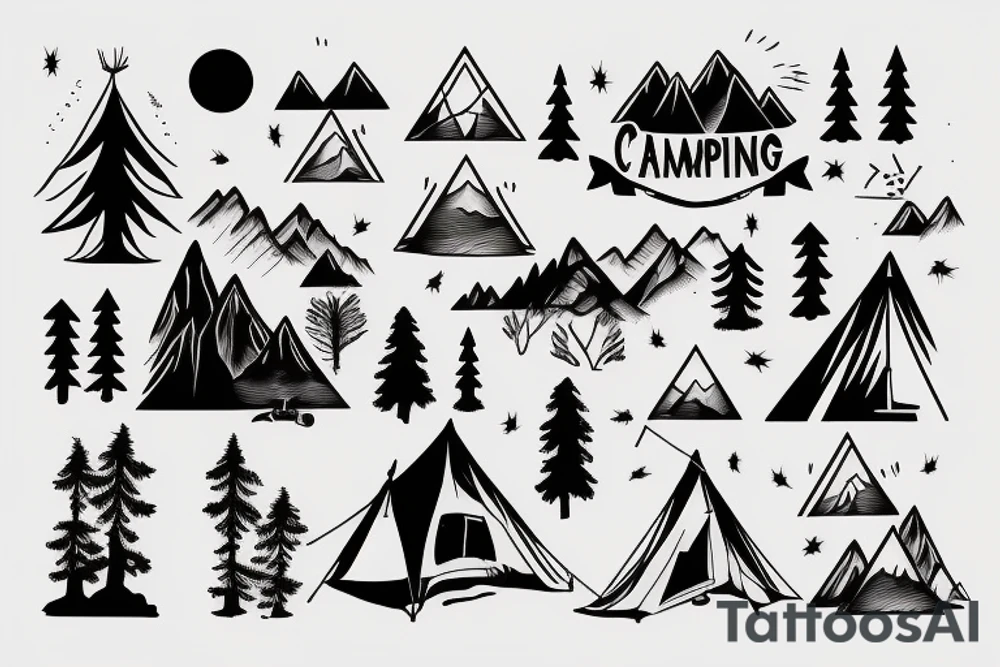 camping trip with climbing mountains tattoo idea