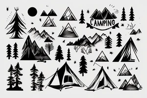 camping trip with climbing mountains tattoo idea