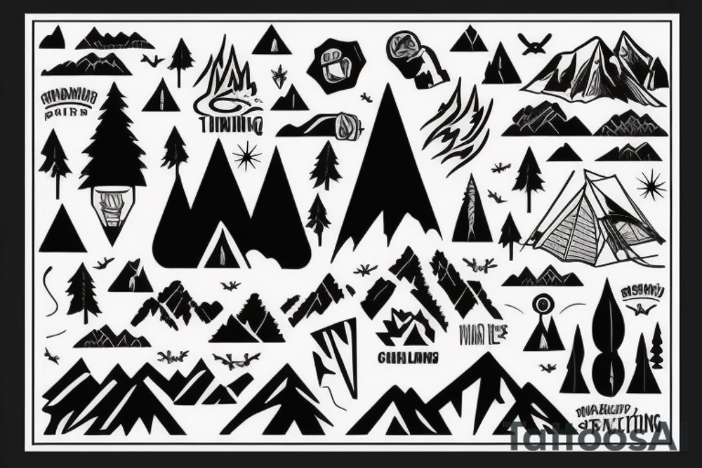 camping trip with climbing mountains tattoo idea