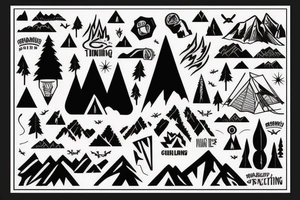 camping trip with climbing mountains tattoo idea