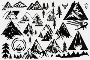 camping trip with climbing mountains tattoo idea
