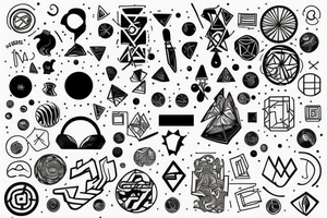 Circulo, triangulo y cuadrado con fórmulas matemáticas tattoo idea