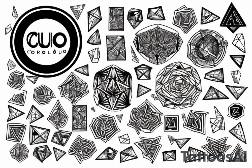 Circulo, triangulo y cuadrado con fórmulas matemáticas tattoo idea