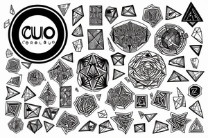 Circulo, triangulo y cuadrado con fórmulas matemáticas tattoo idea