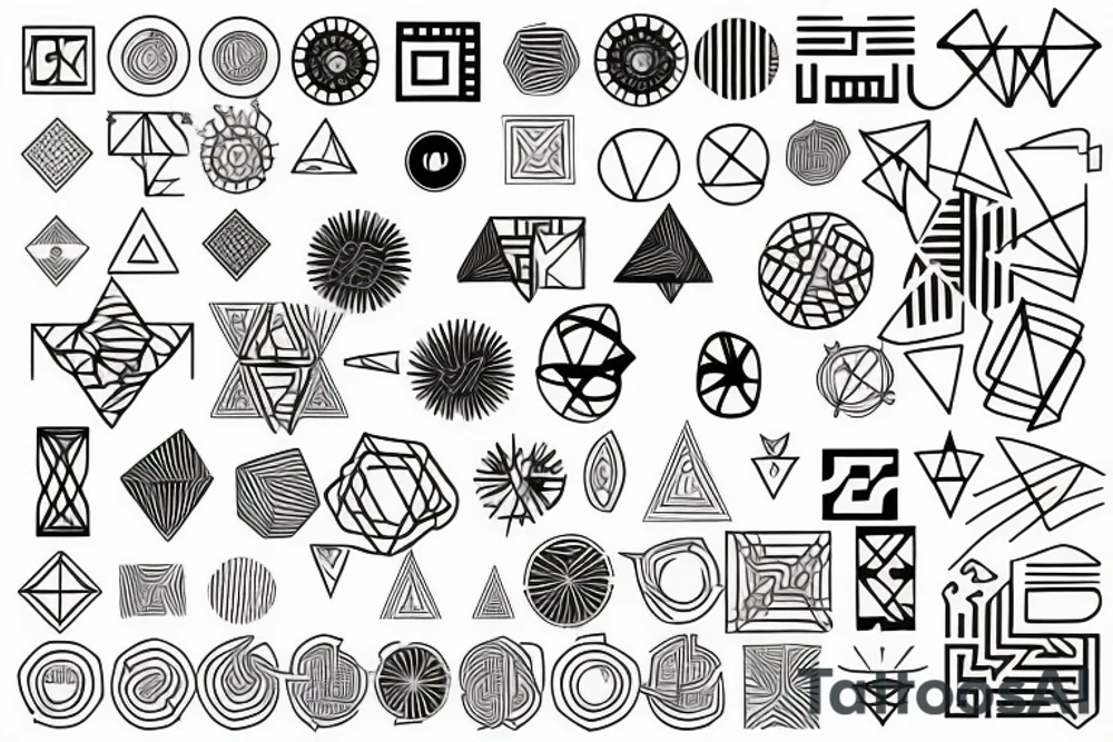 Circulo, triangulo y cuadrado con fórmulas matemáticas tattoo idea