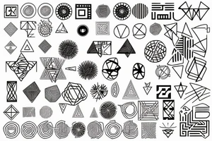 Circulo, triangulo y cuadrado con fórmulas matemáticas tattoo idea