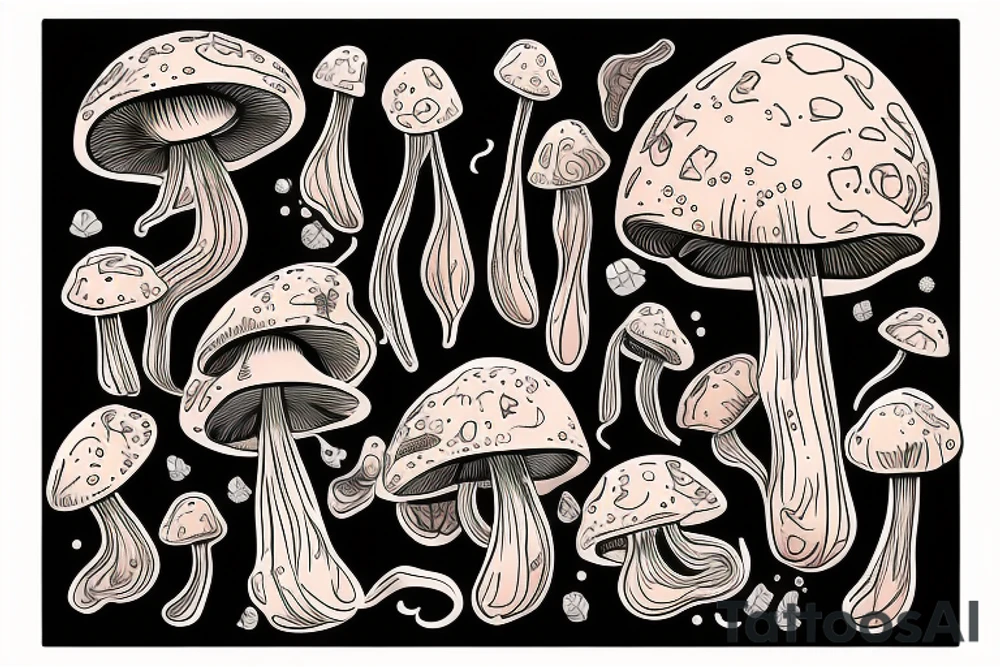 A mushroom with a thin stem that shimmers with different colors. tattoo idea