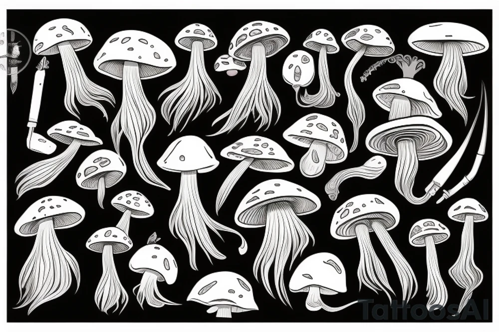 A mushroom with a thin stem that shimmers with different colors. tattoo idea