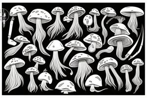 A mushroom with a thin stem that shimmers with different colors. tattoo idea