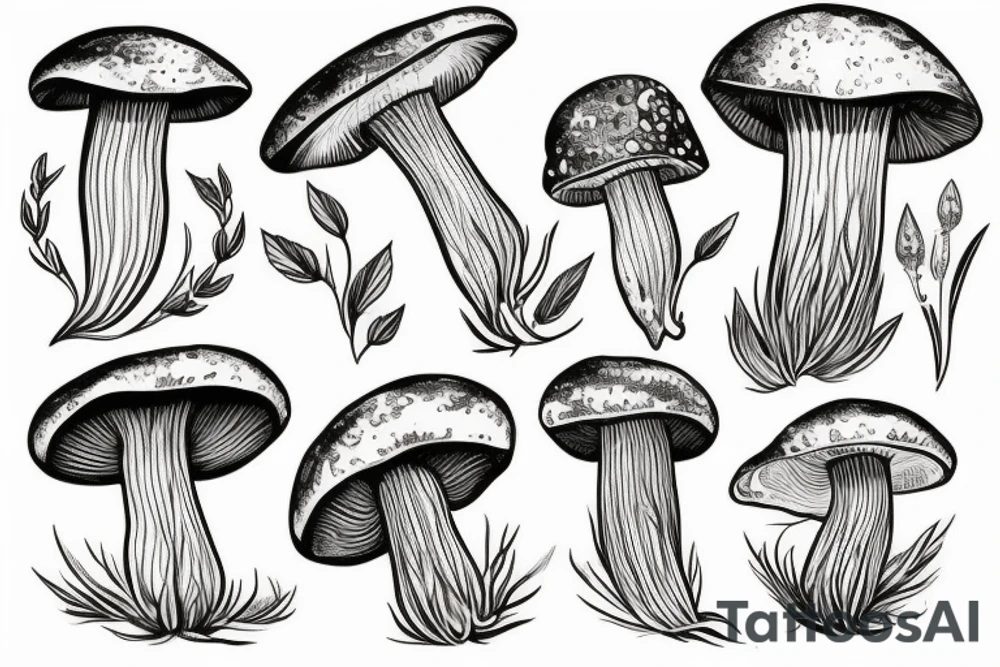 A mushroom with a thin stem that shimmers with different colors. tattoo idea