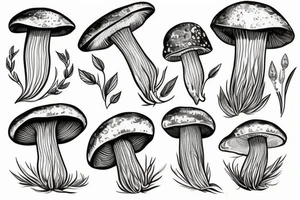 A mushroom with a thin stem that shimmers with different colors. tattoo idea