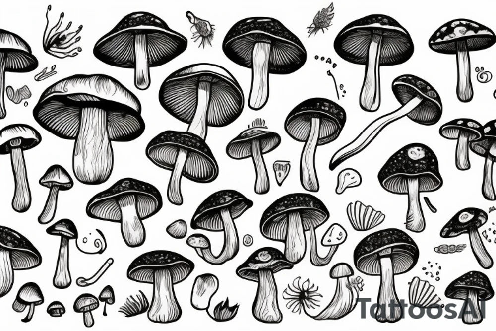 A mushroom with a thin stem that shimmers with different colors. tattoo idea