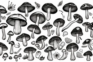 A mushroom with a thin stem that shimmers with different colors. tattoo idea