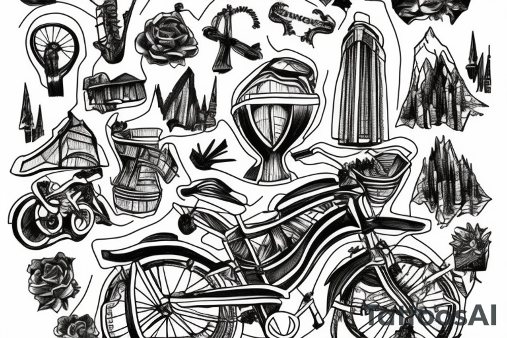 a bike hiking the mountain of architecture student tattoo idea