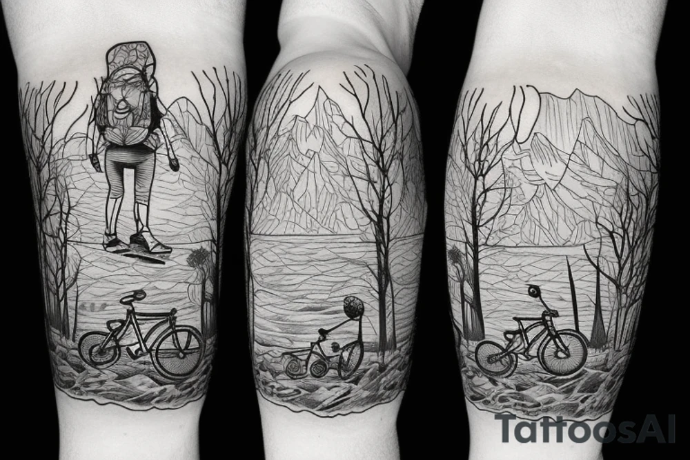 a bike hiking the mountain tattoo idea