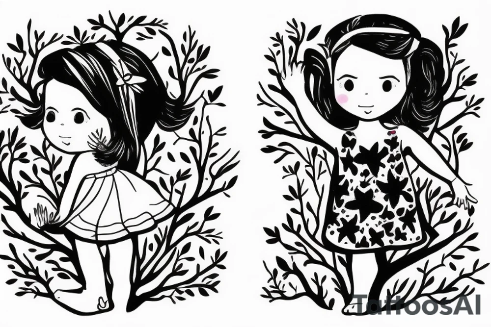 little girl with a dress climbing a tree tattoo idea