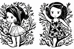 little girl with a dress climbing a tree tattoo idea