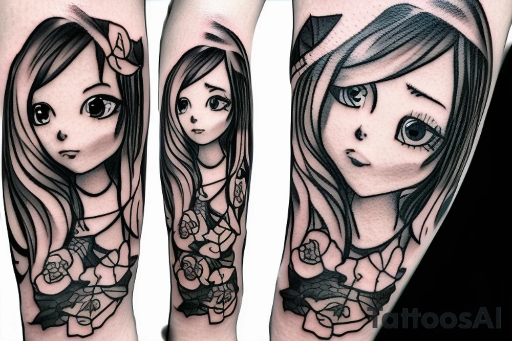 little girl with a dress climbing a tree tattoo idea