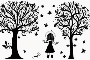 little girl with a dress climbing a tree tattoo idea