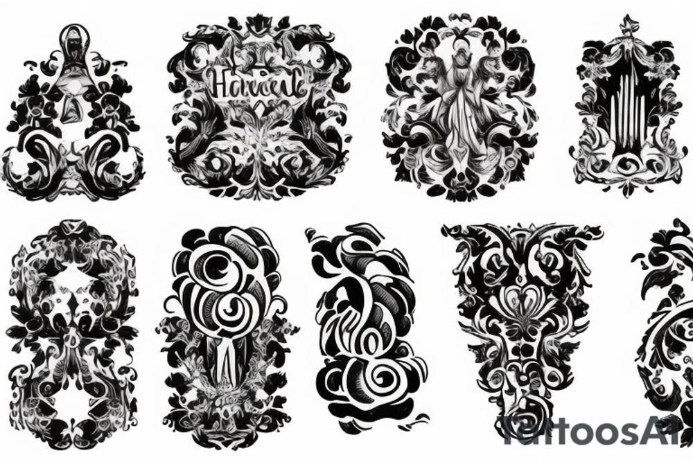 Hustle text small, baroque design tattoo idea