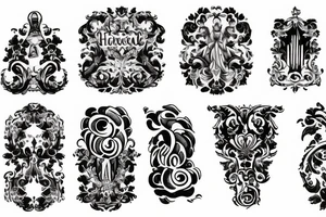 Hustle text small, baroque design tattoo idea