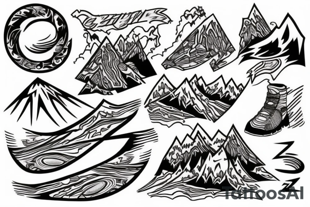 Abstract design mountain runs tattoo idea