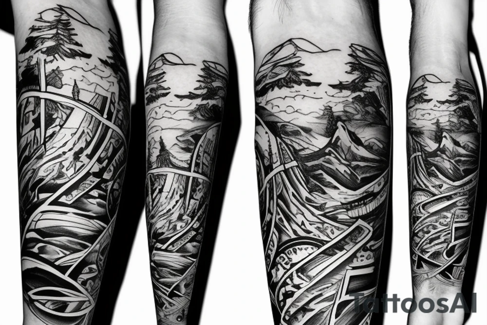 Abstract design mountain runs tattoo idea