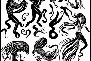 Dancing couple, flying long hair, passionate tattoo idea