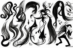 Dancing couple, flying long hair, passionate tattoo idea