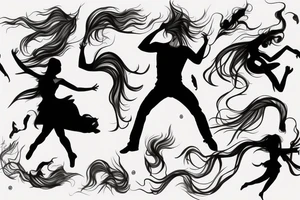Dancing couple, flying long hair, passionate, hyper realistic tattoo idea