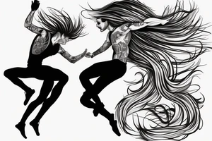 Dancing couple, flying long hair, passionate, hyper realistic tattoo idea