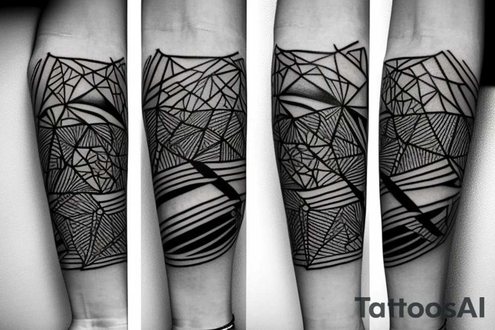 Abstract forearm drops with runes, geometric shapes and mountains tattoo idea