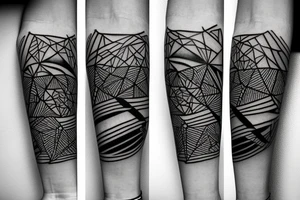 Abstract forearm drops with runes, geometric shapes and mountains tattoo idea