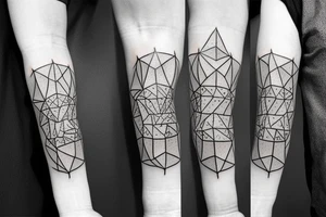 Abstract forearm drops with runes, geometric shapes and mountains tattoo idea
