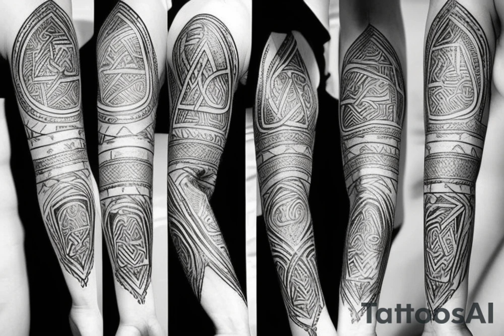 Abstract forearm drops with runes, geometric shapes tattoo idea