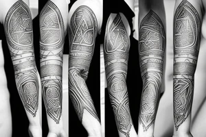 Abstract forearm drops with runes, geometric shapes tattoo idea