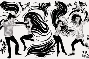 Dancing couple, flying long hair, passionate, hyper realistic tattoo idea