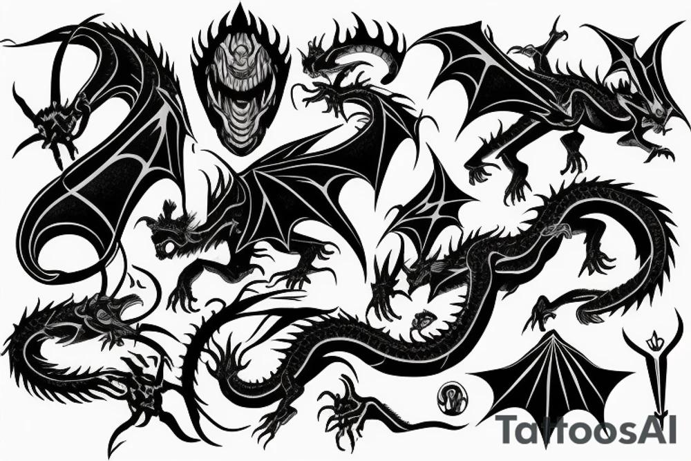dragon with goth demon elements that covers entire upper arm tattoo idea