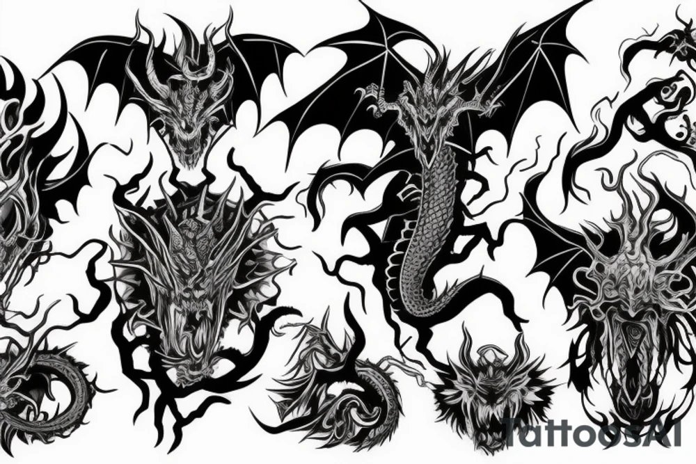 dragon with goth demon elements that covers entire upper arm tattoo idea