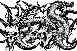 dragon with demonic skull elements that covers full upper arm tattoo idea