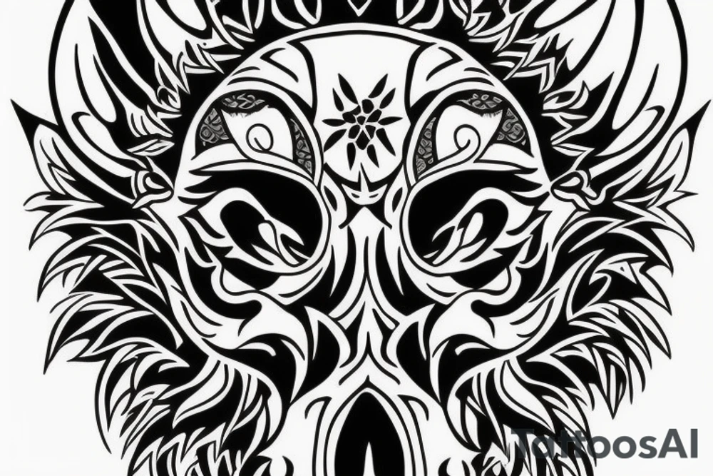 wolf with half face of skull tattoo idea