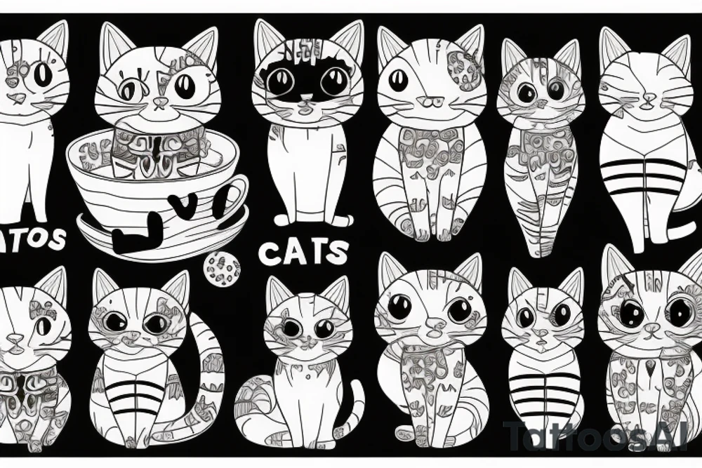 Cute cats set tattoo idea