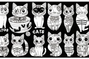 Cute cats set tattoo idea