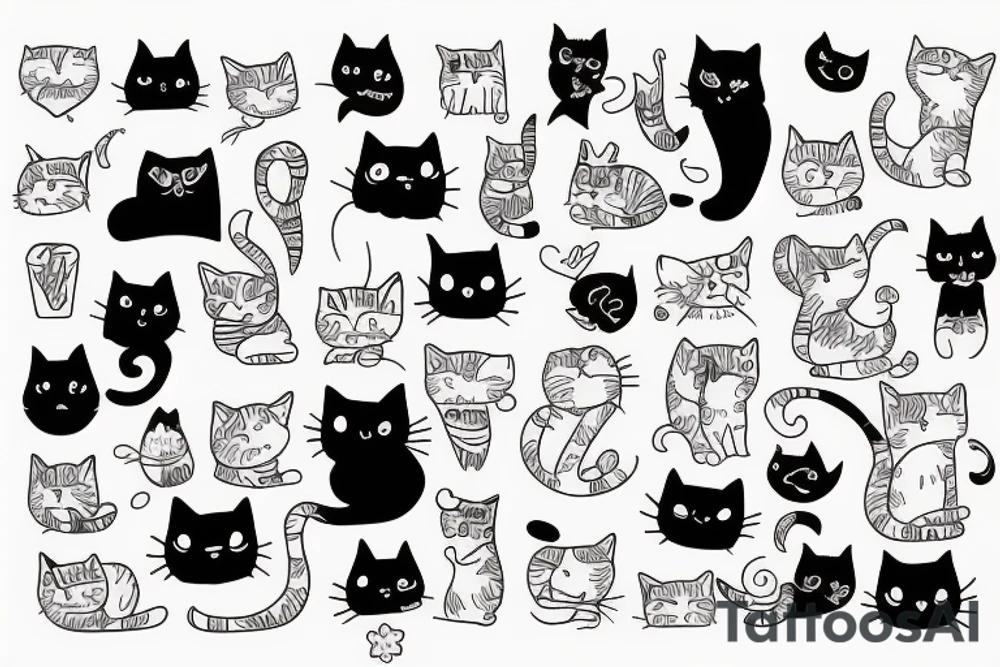 Cute cats set tattoo idea